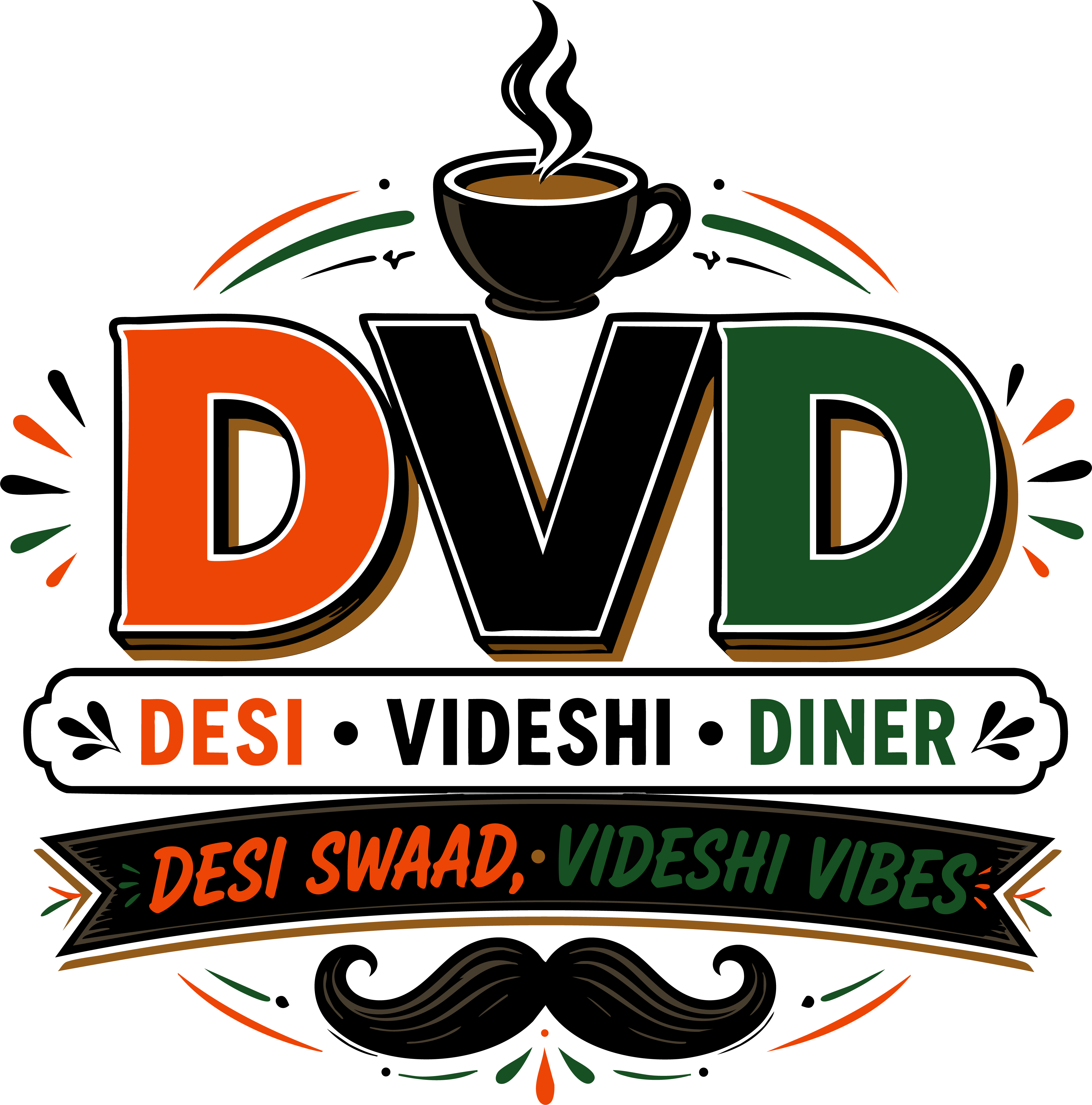 Desi Videshi Diner logo — DVD, Desi Swaad Videshi Vibes